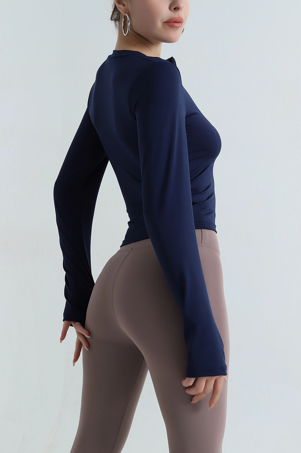 Lacivert Yakası Fermuarlı Scuba Kadın Body Bluz 404040