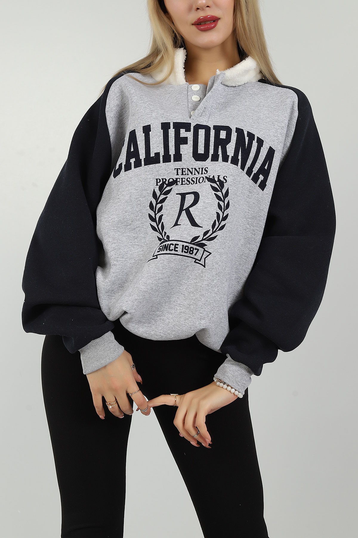 Lacivert Yakası Kürklü İçi Şardonlu Sweat 146522