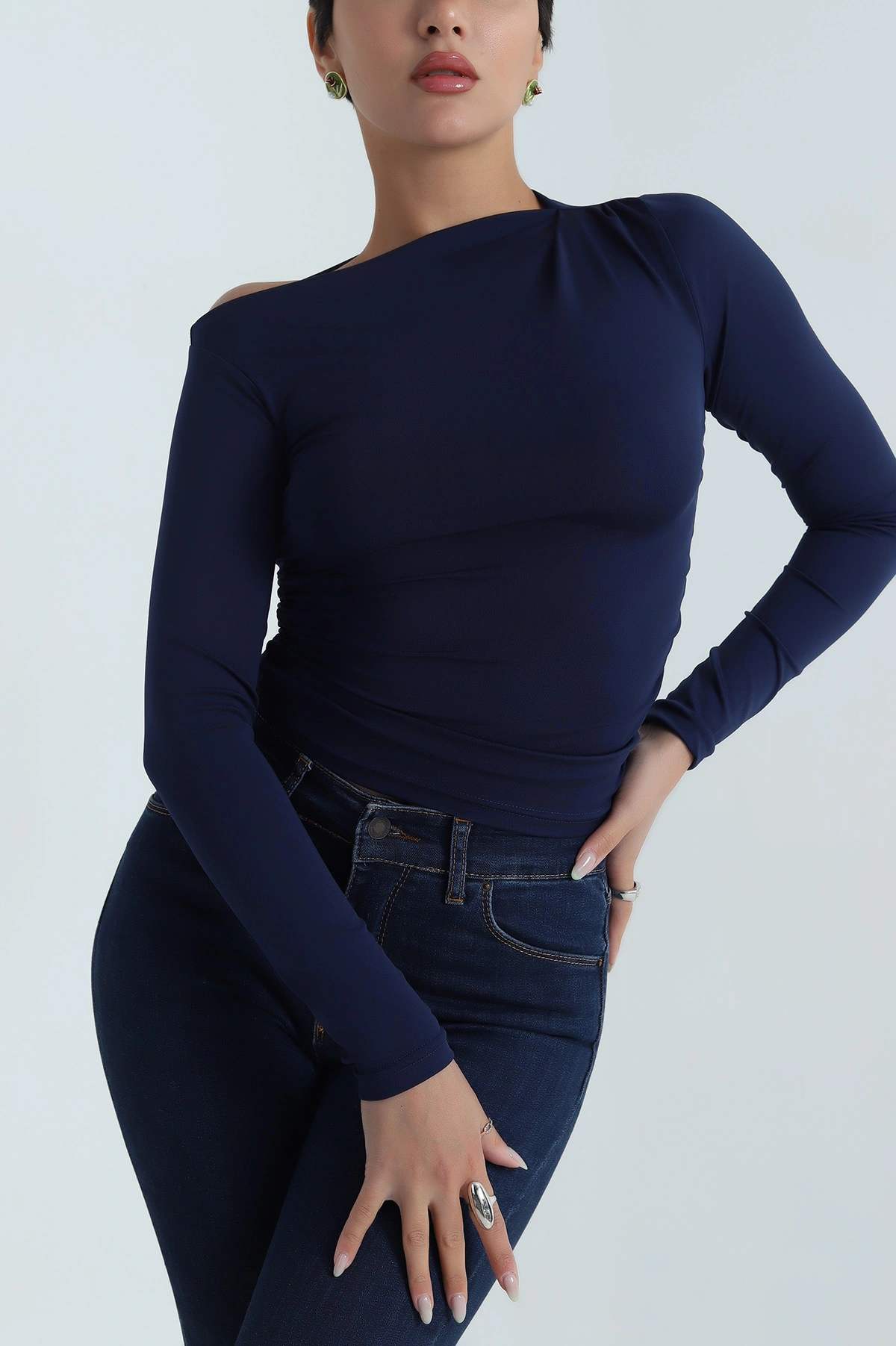 Lacivert Yanı Büzgülü Sandy Kadın Bluz 387588