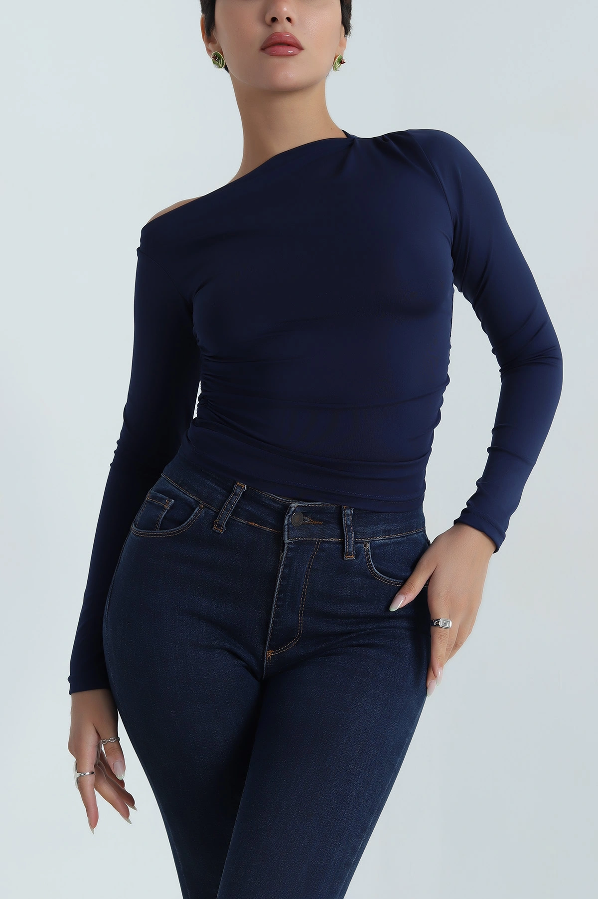 Lacivert Yanı Büzgülü Sandy Kadın Bluz 387588