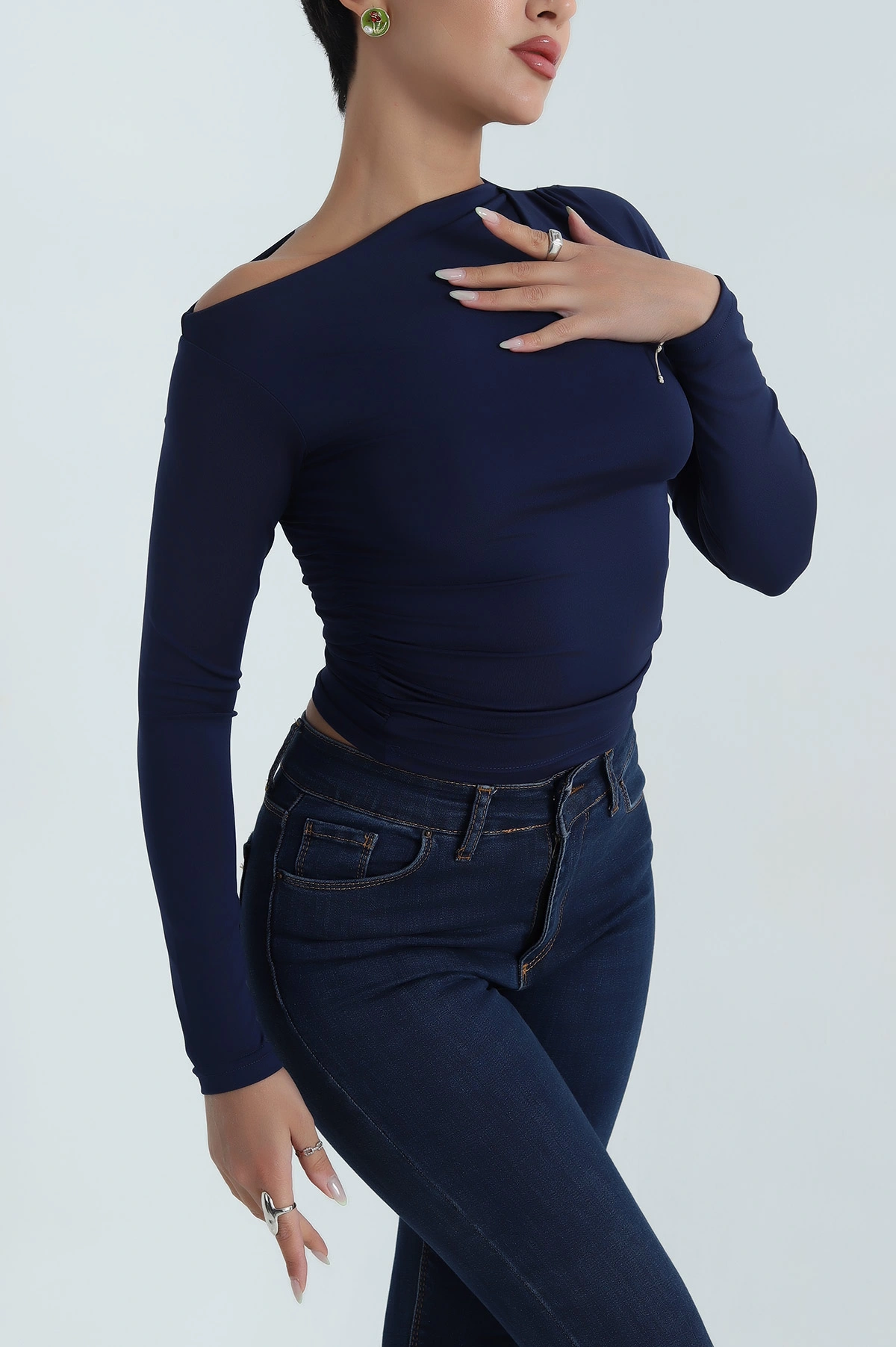 Lacivert Yanı Büzgülü Sandy Kadın Bluz 387588