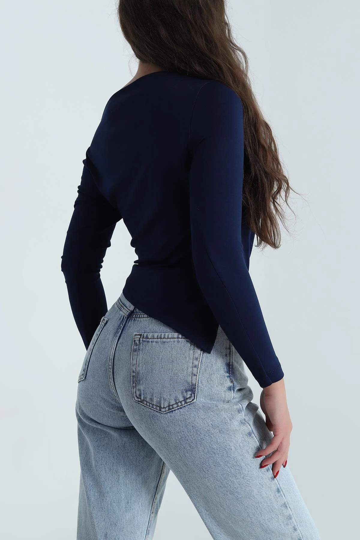Lacivert Yanı Yırtmaçlı Oysho Kadın Bluz 489593