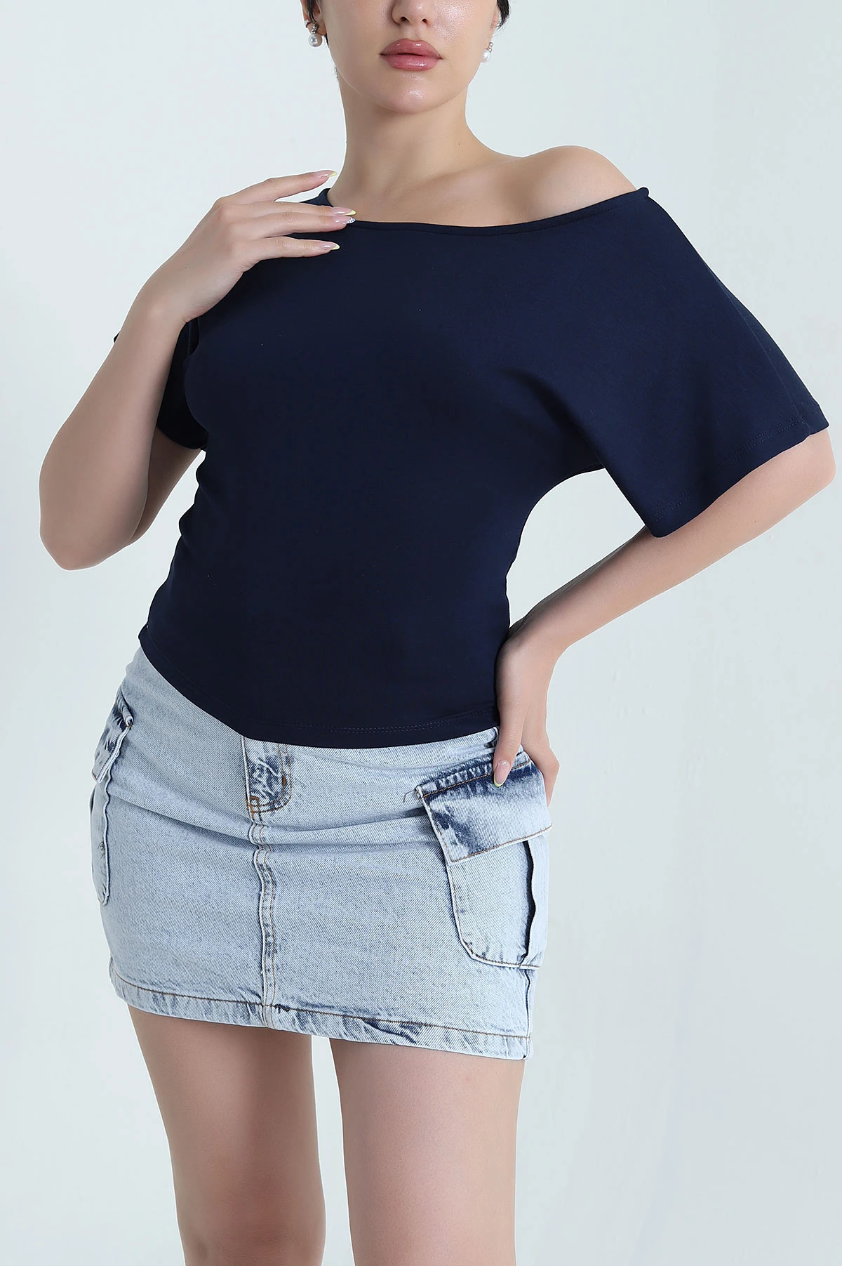 Lacivert Yarasa Kol Modal Kadın Bluz 467735