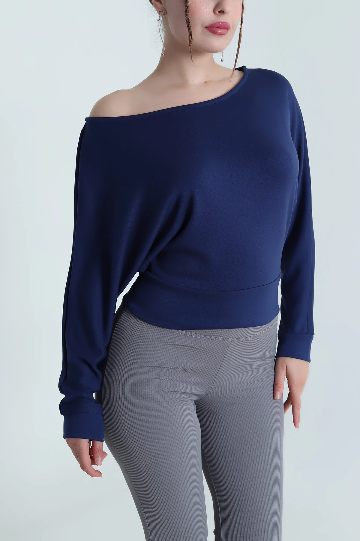 Lacivert Yarasa Kol Modal Kadın Bluz 482797