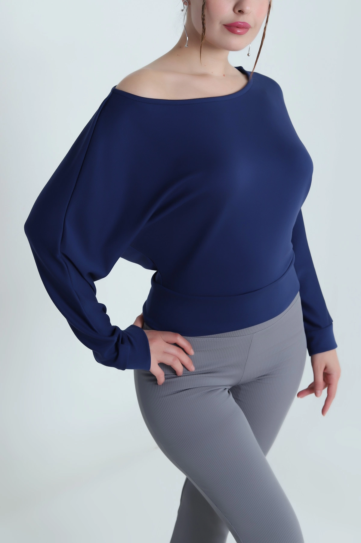 Lacivert Yarasa Kol Modal Kadın Bluz 482797