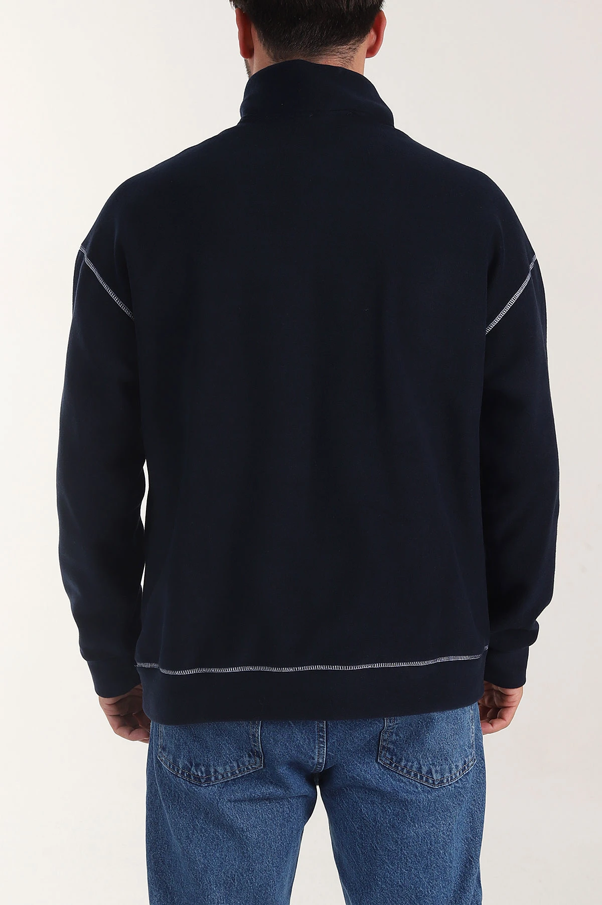 Lacivert Yarım Fermuarlı Dik Yaka Dikiş Detaylı Polar Kumaş Erkek Sweatshirt 404321