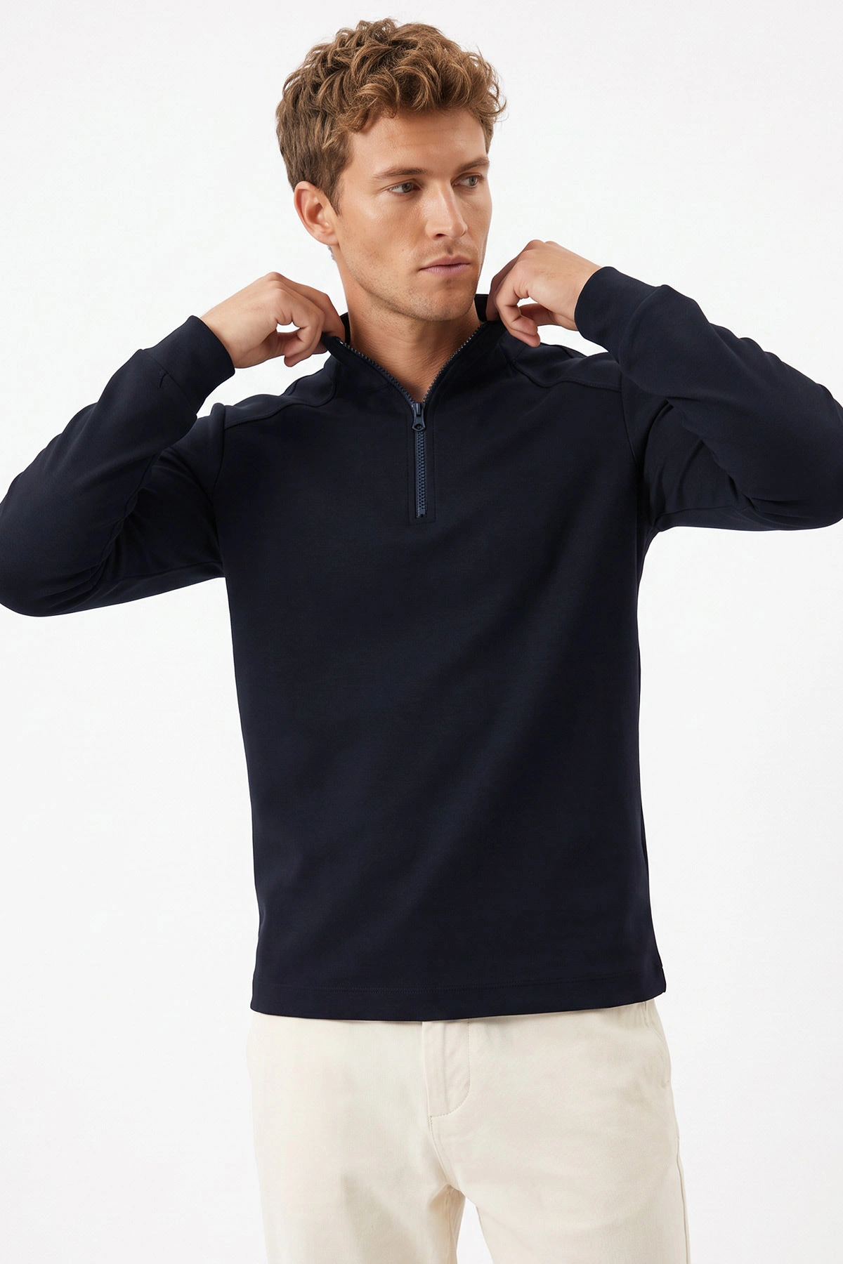 Lacivert Yarım Fermuarlı Erkek Sweatshirt 492048