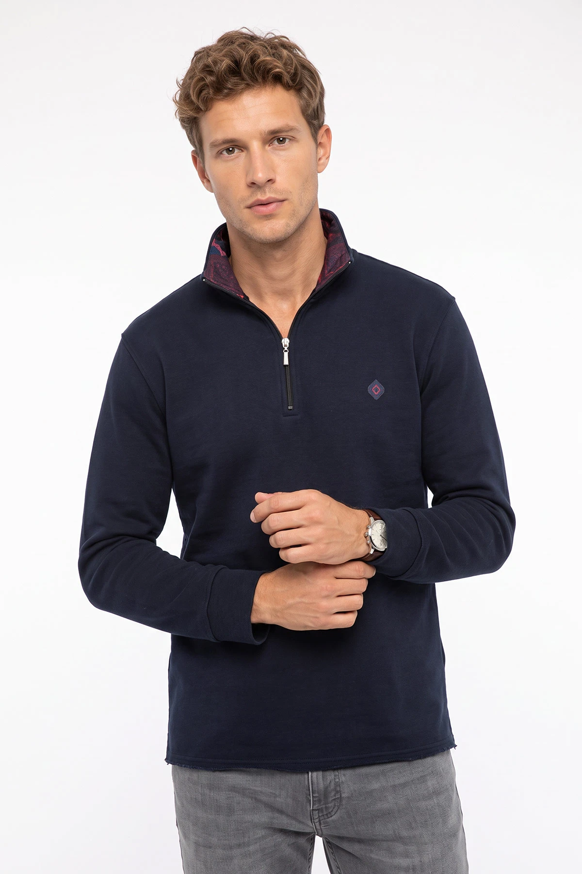 Lacivert Yarım Fermuarlı Erkek Sweatshirt 499405
