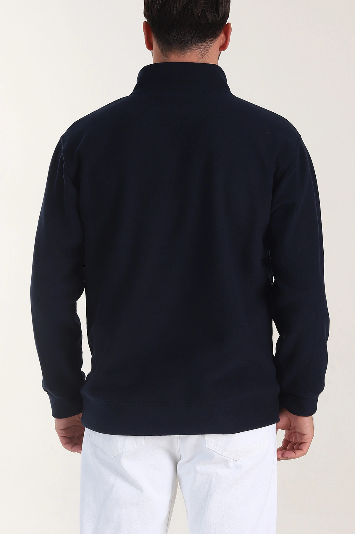 Lacivert Yarım Fermuarlı Nakış Detaylı Dik Yaka Polar Kumaş Erkek Sweatshirt 404239