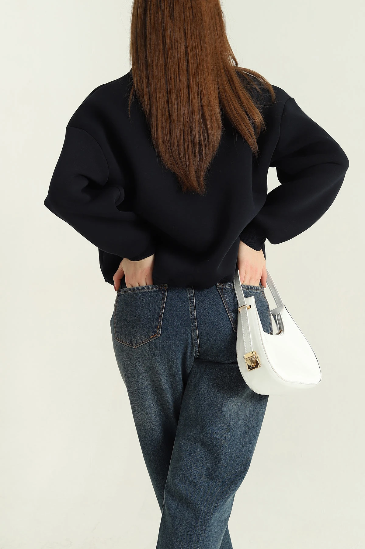 Lacivert Yarım Fermuarlı Üç İp Sweat 332919