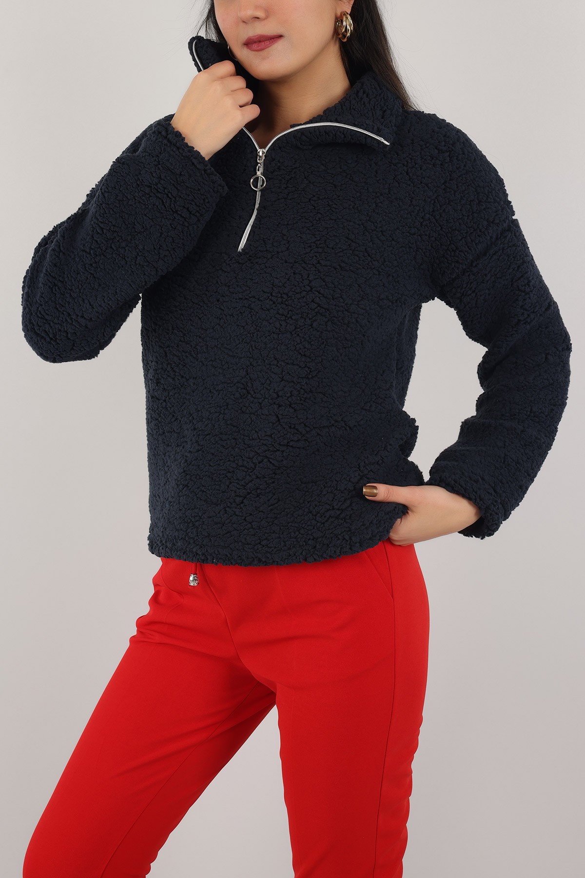 Lacivert Yarım Fermuarlı Yumoş Sweat 153485
