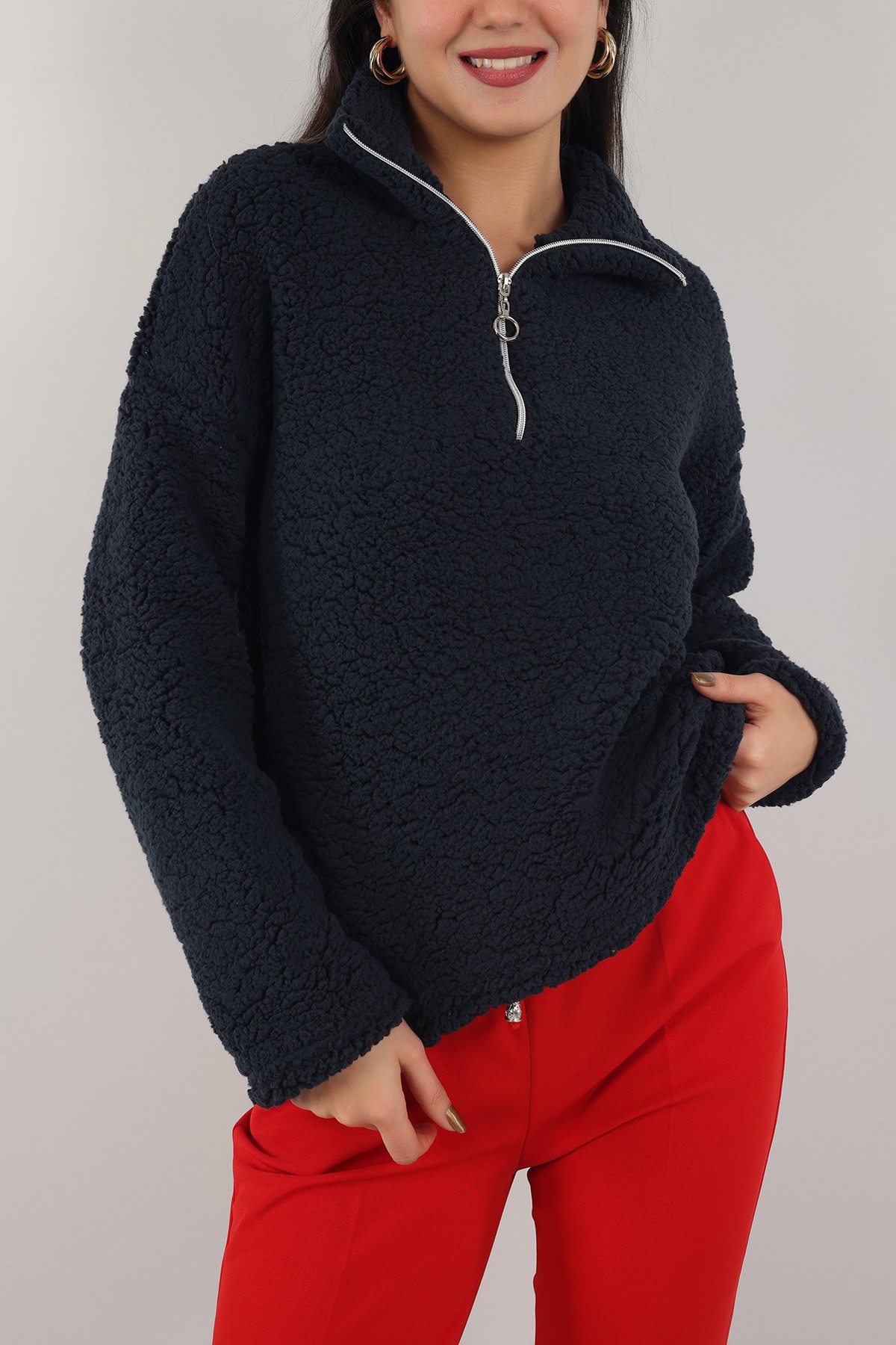 Lacivert Yarım Fermuarlı Yumoş Sweat 153485