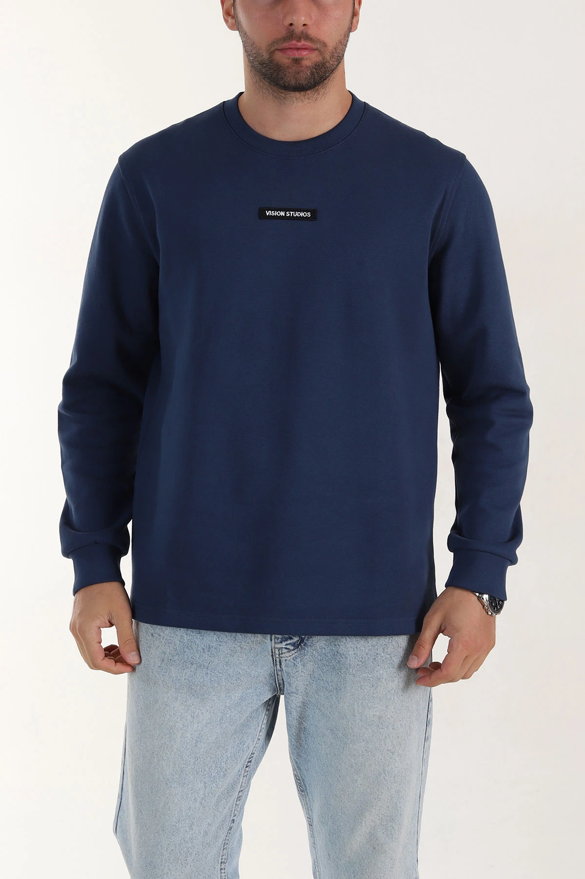 Lacivert Yazı Detaylı Bisiklet Yaka Erkek Sweatshirt 396909