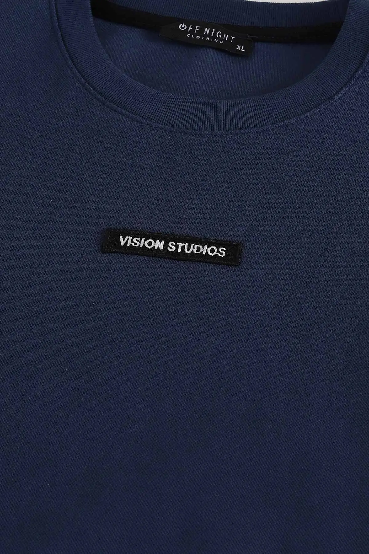 Lacivert Yazı Detaylı Bisiklet Yaka Erkek Sweatshirt 396909