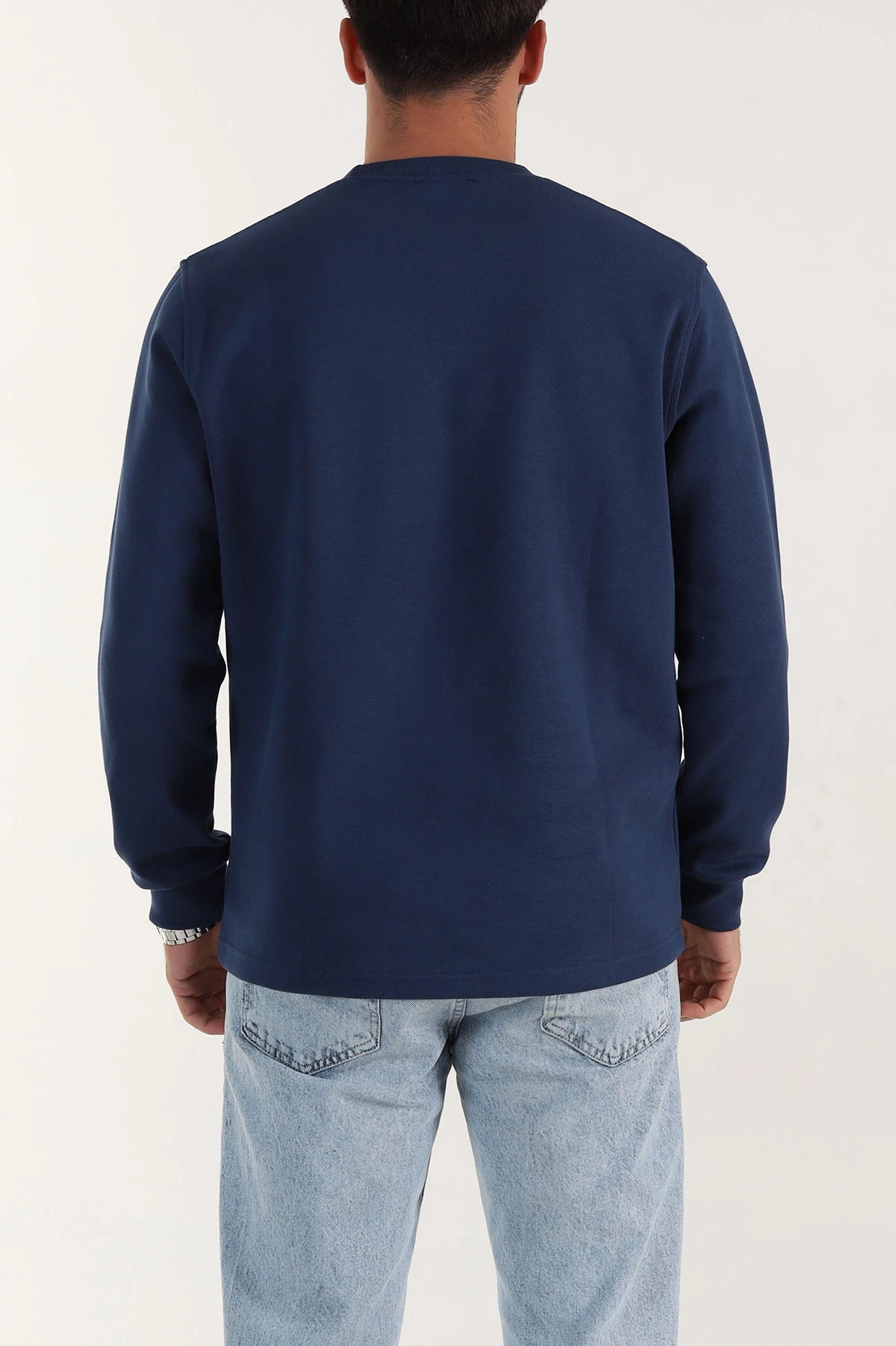 Lacivert Yazı Detaylı Bisiklet Yaka Erkek Sweatshirt 396909