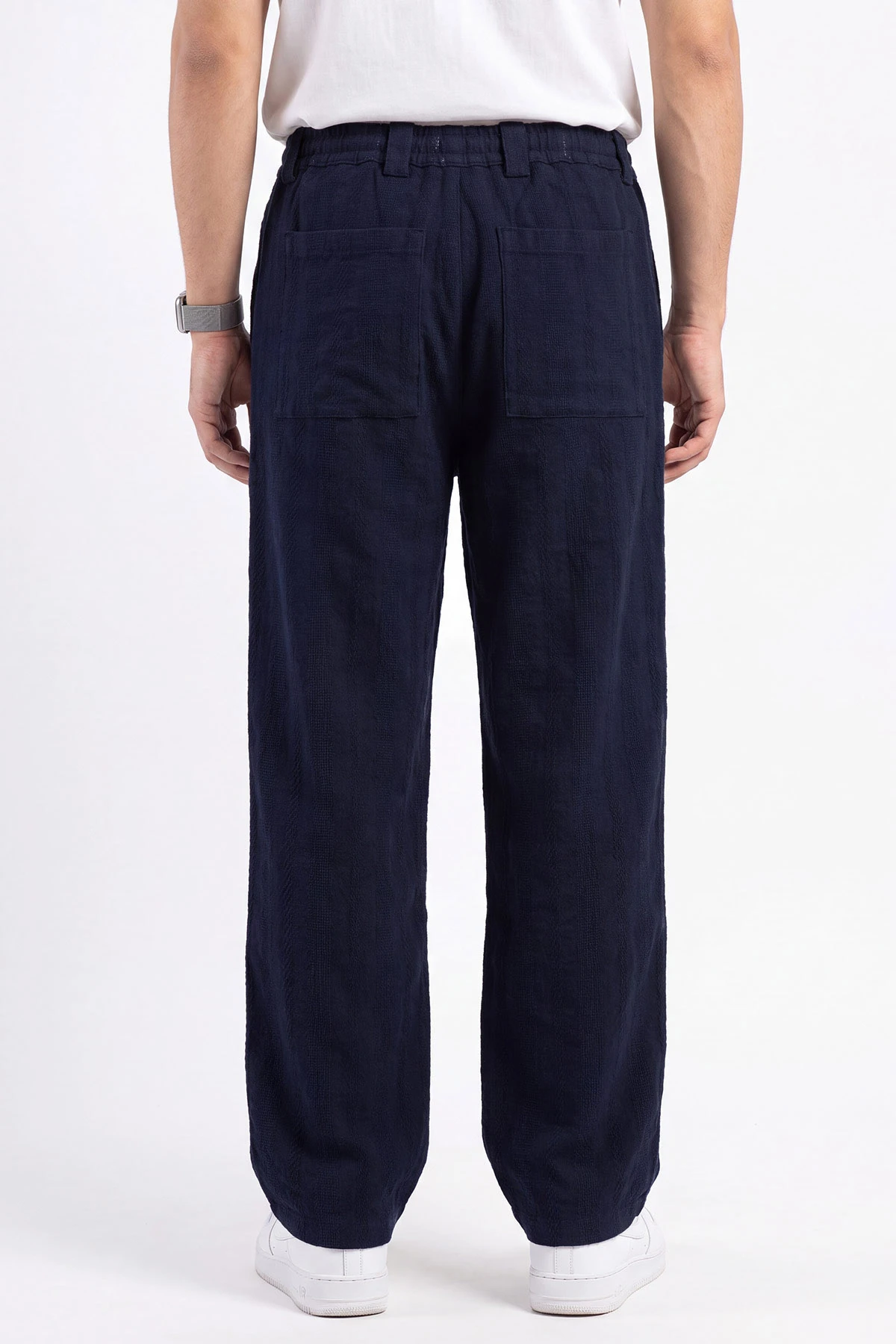 Lacivert Yeni Sezon Keten Baggy Belden Bağlamalı Erkek Pantolon 471913