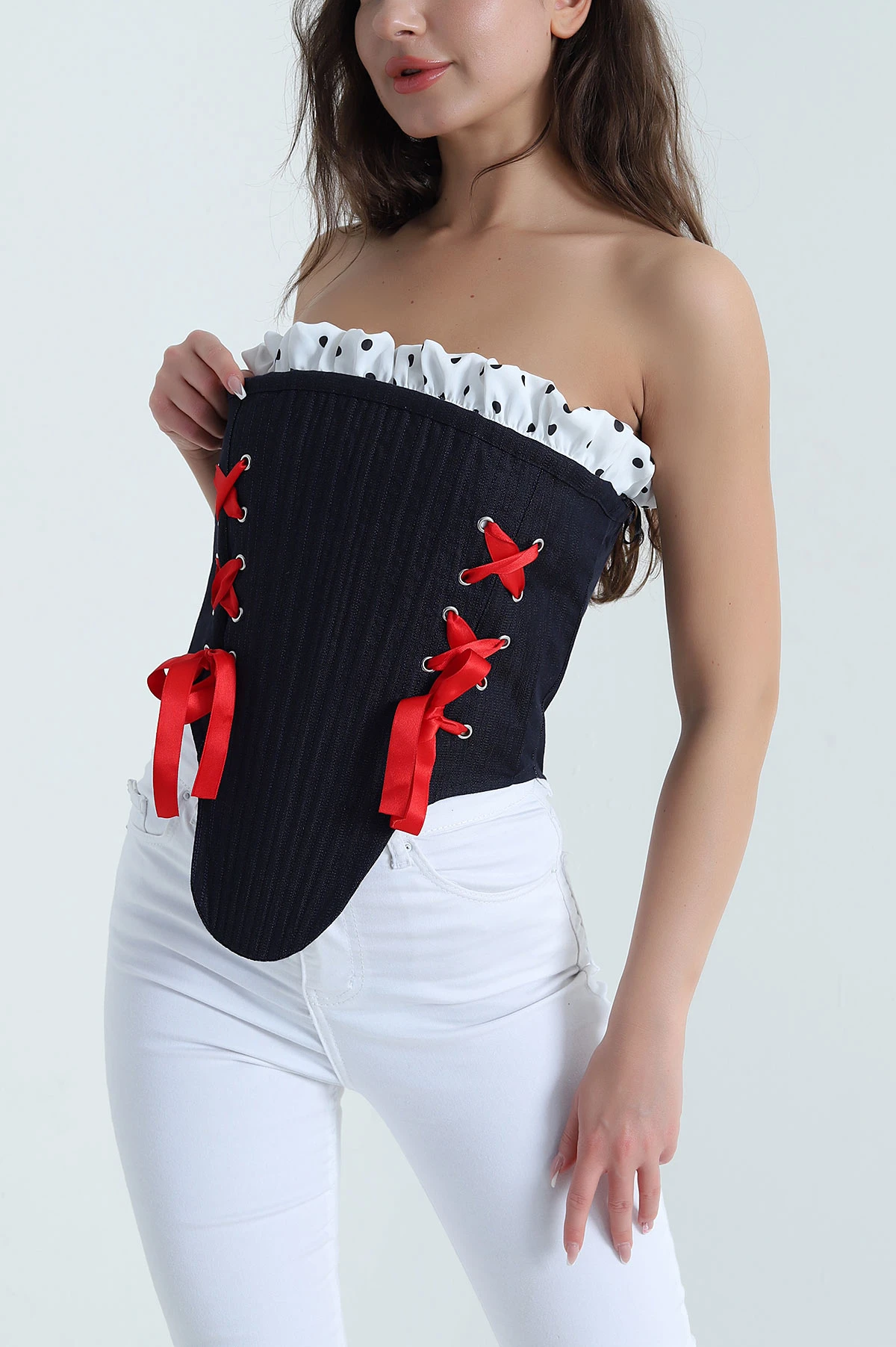 Lacivert Yeni Sezon Premium Balenli Kadın Tensel Kot Korse 462374