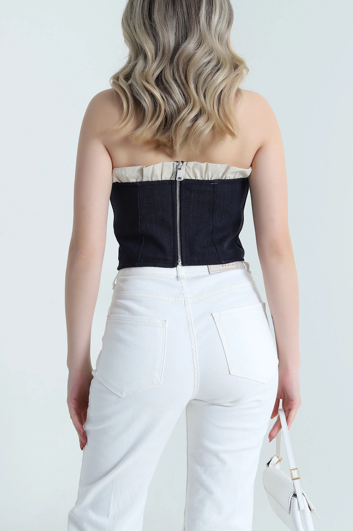 Lacivert Yeni Sezon Premium Kadın Kot Korse Bluz 466423