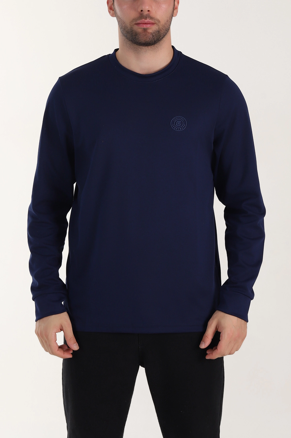 Lacivert Yırtmaçlı Bisiklet Yaka Erkek Sweatshirt 410638