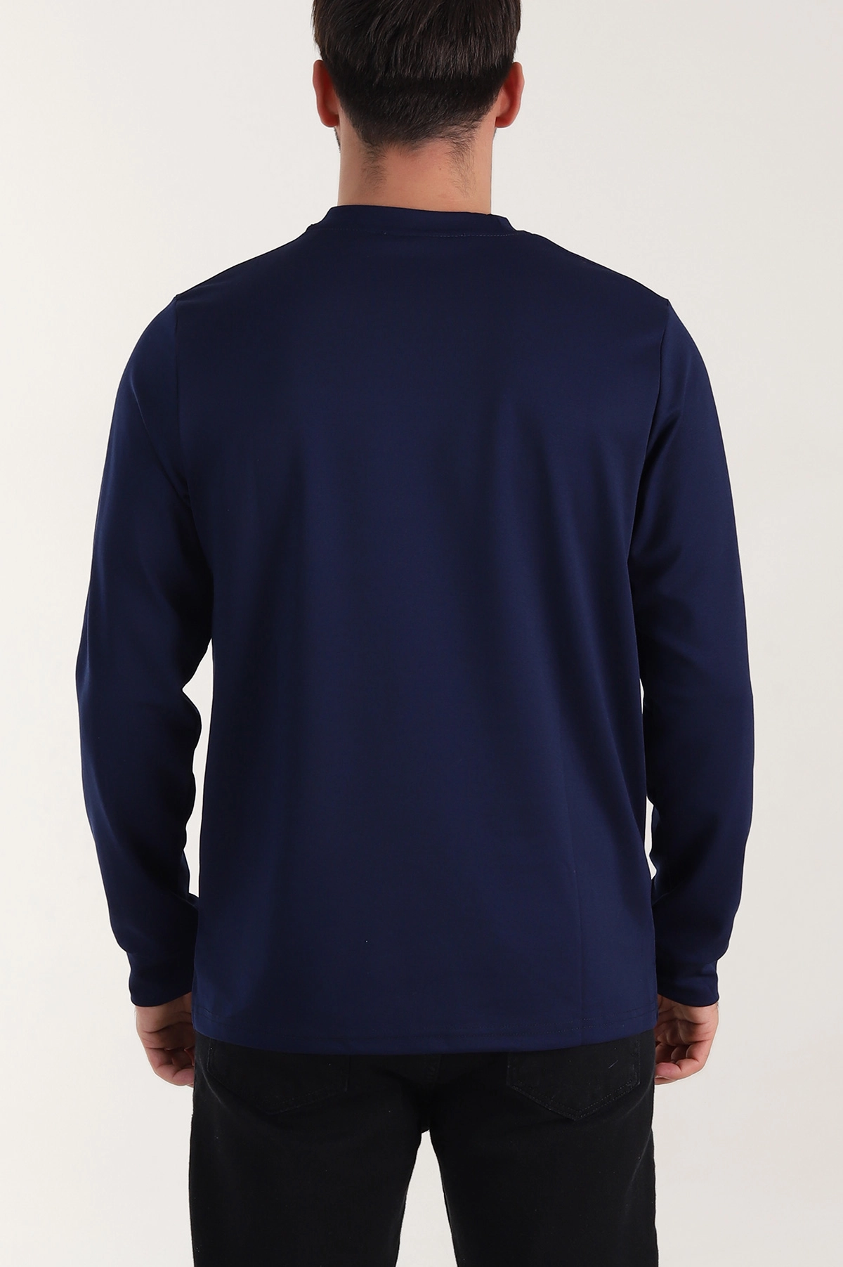 Lacivert Yırtmaçlı Bisiklet Yaka Erkek Sweatshirt 410638