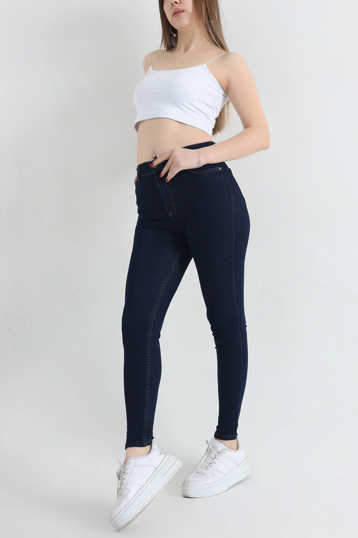 Lacivert Yüksek Bel Likralı Kot Pantolon 337732