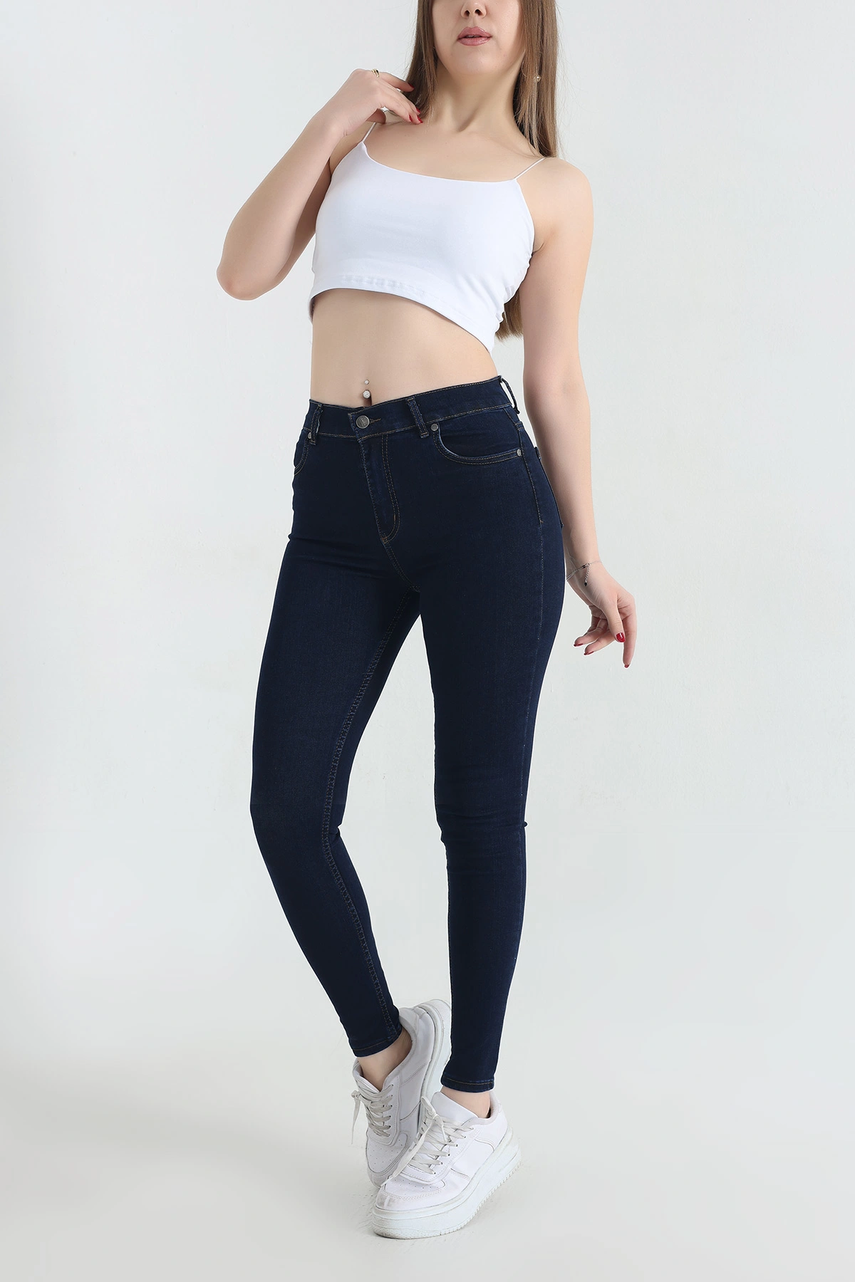 Lacivert Yüksek Bel Likralı Kot Pantolon 337732