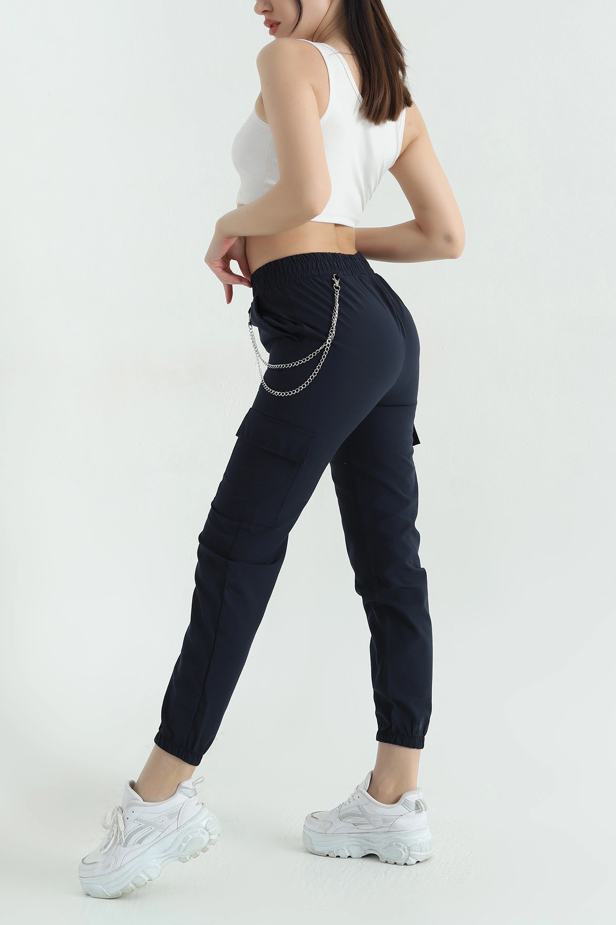 Lacivert Zincirli Kargo Cep Kadın Jogger Pantolon 356789