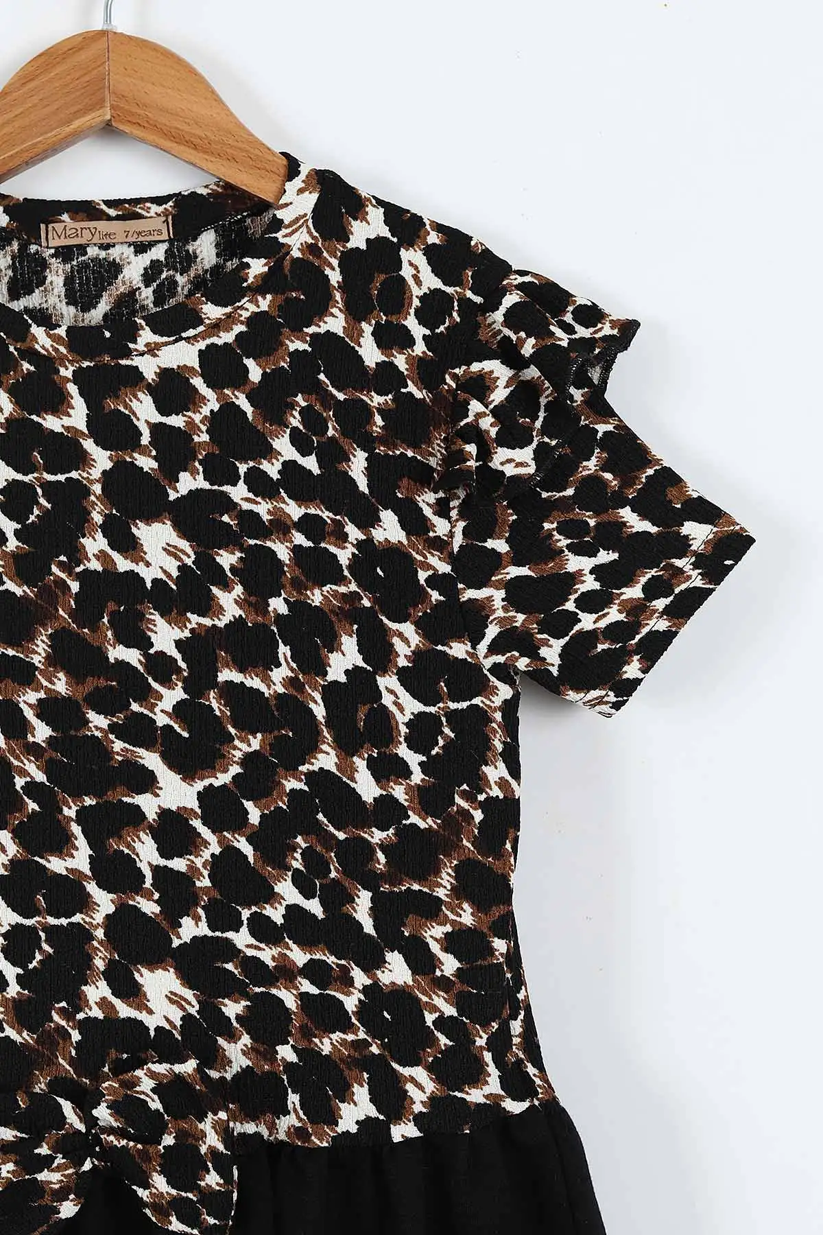 Leopar (2-10 Yaş) Kol Fırfırlı Leopar Desen Fiyonklu Bürümcük Kız Çocuk Elbise 342806