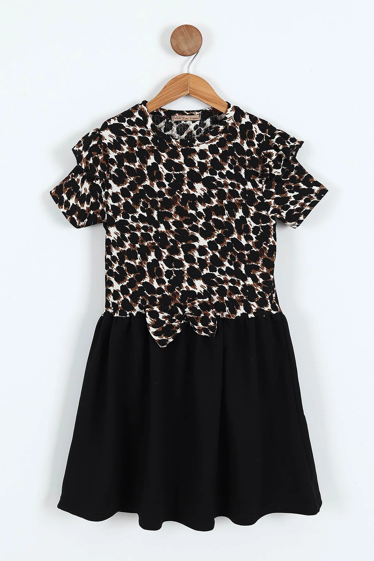 Leopar (2-10 Yaş) Kol Fırfırlı Leopar Desen Fiyonklu Bürümcük Kız Çocuk Elbise 342806