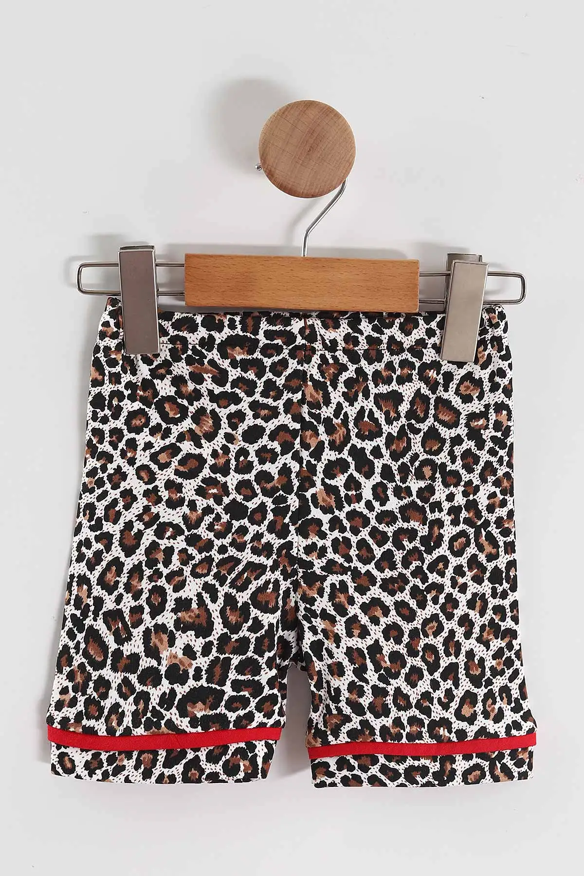 Leopar (6-24 Ay)Leopar Desen Siyah Biyeli  Kısa Kol Düğmeli Bebek Pijama Takım 463106