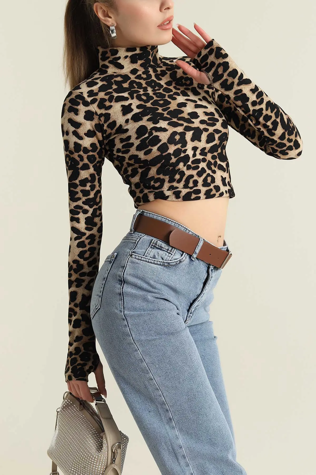Leopar Balıkçı Yaka Ottman Kadın Bluz 418820