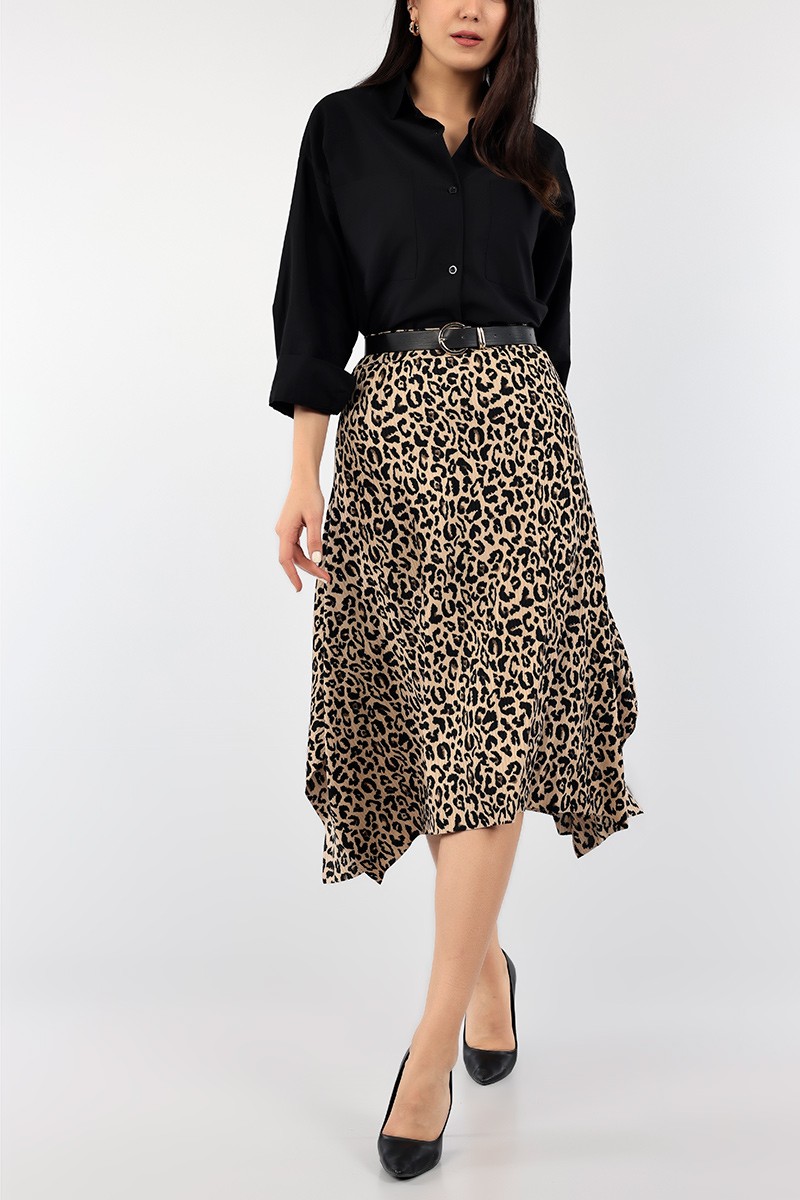 Leopar Beli Lastikli Asimetrik Etek 93902