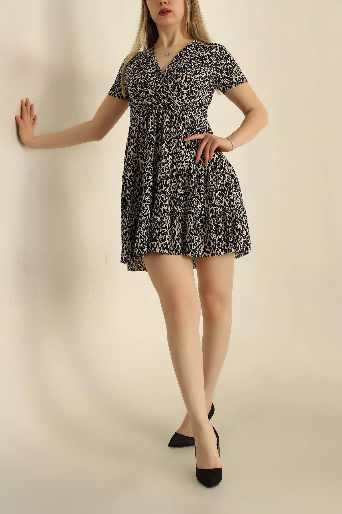 Leopar Beli Lastikli Kruvaze Elbise 256830