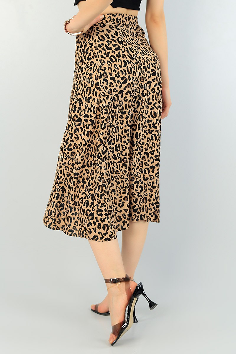 Leopar Beli Lastikli Yırtmaçlı Etek 67781