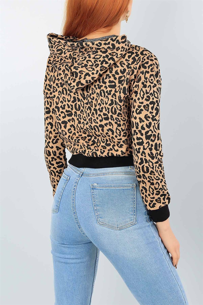 Leopar Desen Bayan Kapüşonlu Sweat 41034