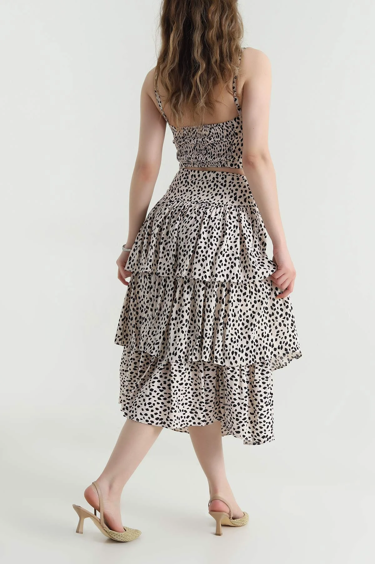 Leopar Desen Modal Empirme Etek Crop İkili Takım 473625