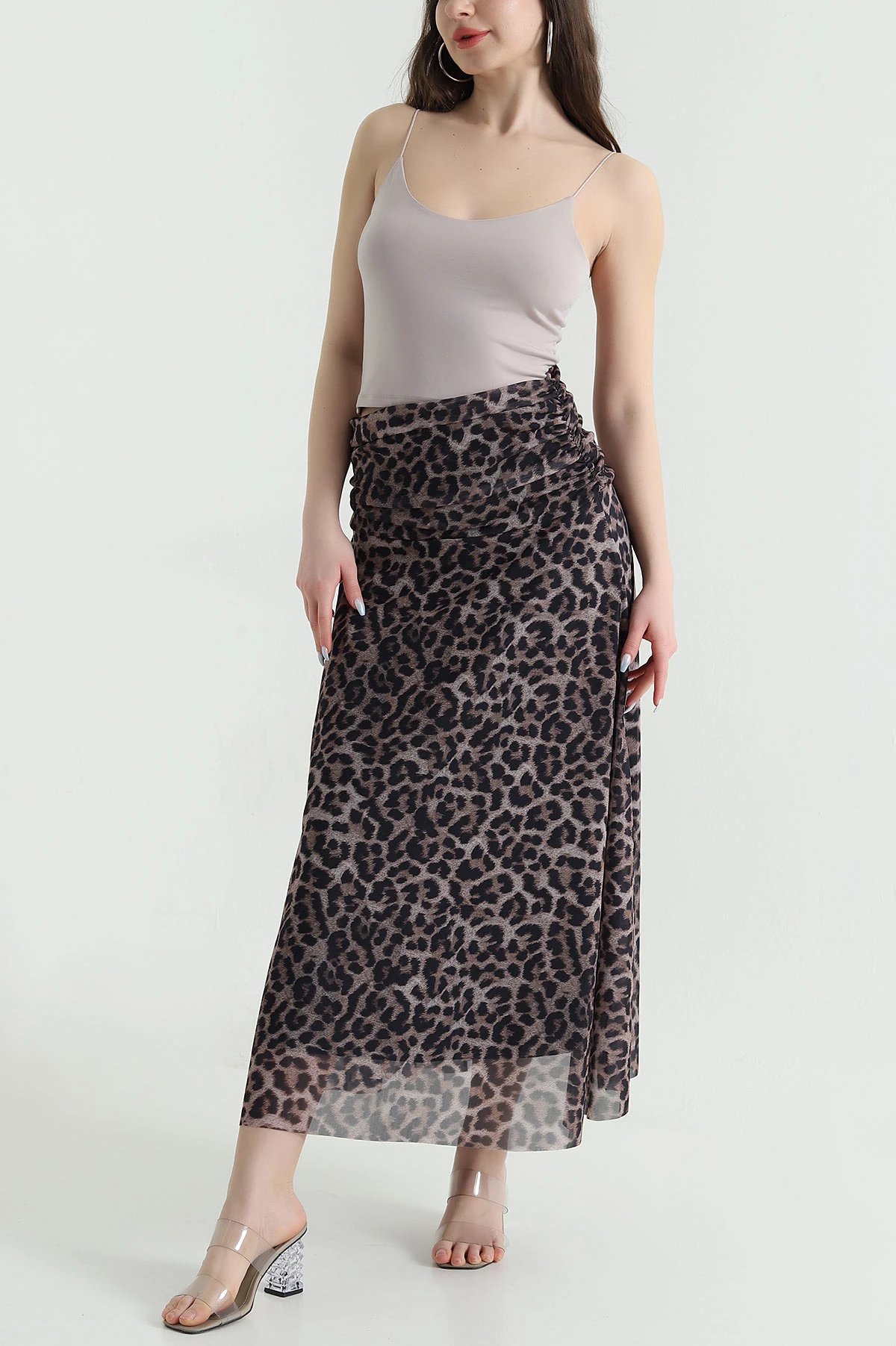 Leopar Desenli Astarlı Kadın Tül Etek 448432