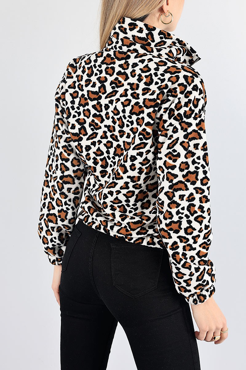 Leopar Desenli Bayan Polar Sweat 87689
