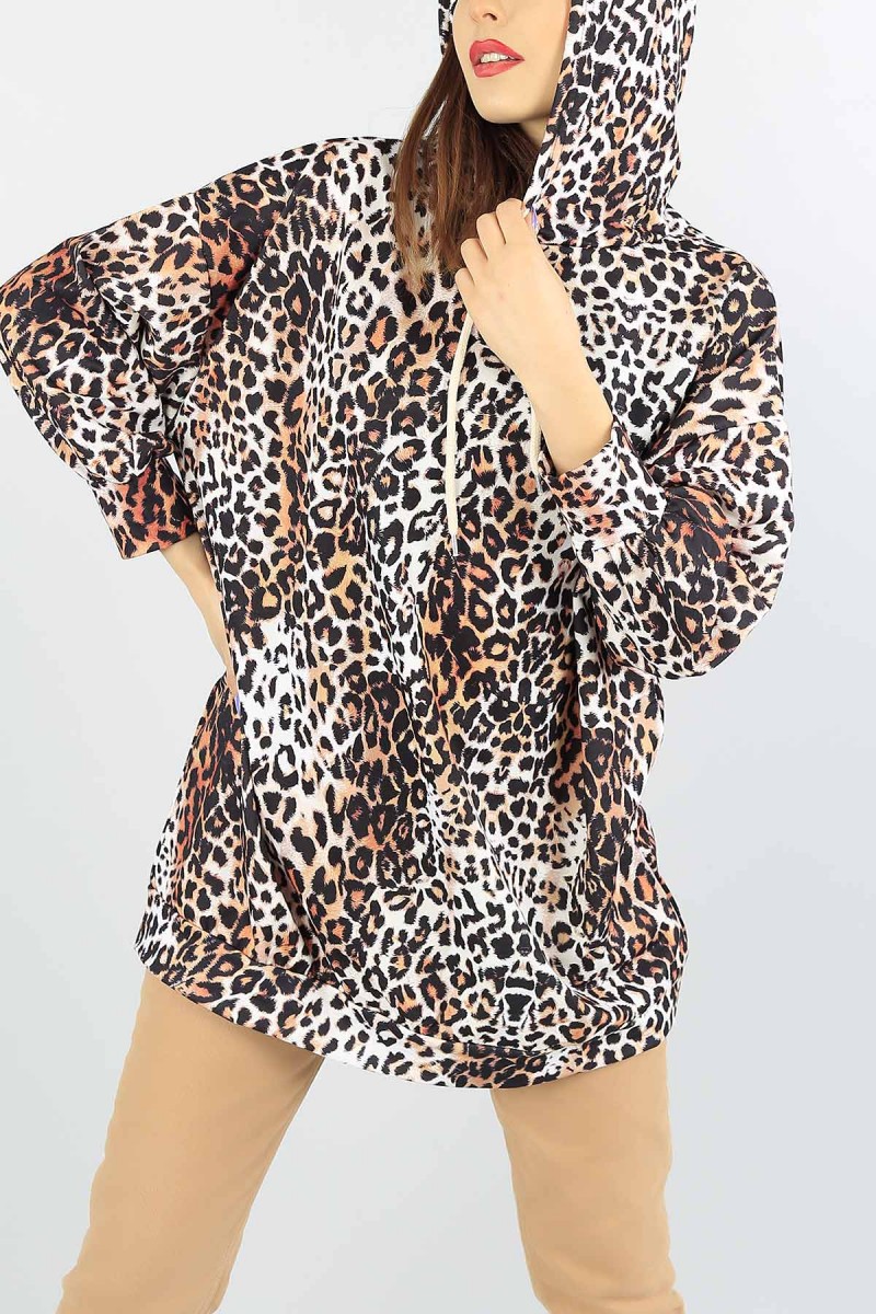 Leopar Desenli Bayan Sweat Tunik 55537
