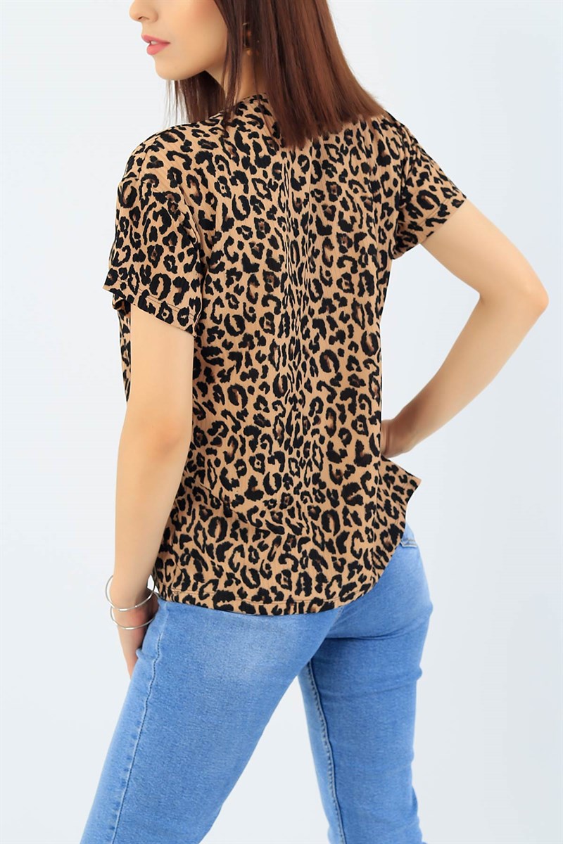 Leopar Desenli Bayan Tişört 36630