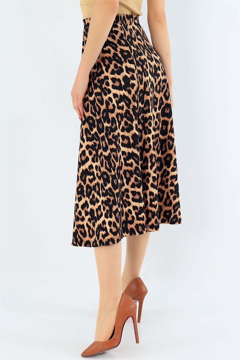 Leopar Desenli Beli Lastikli Etek 32024