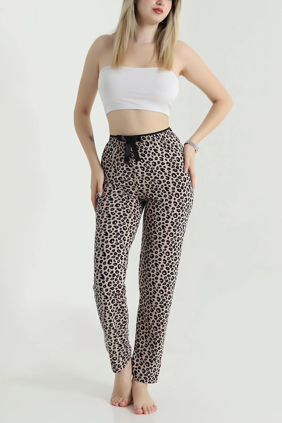 Leopar Desenli Beli Lastikli Kadın Pijama Altı 470762