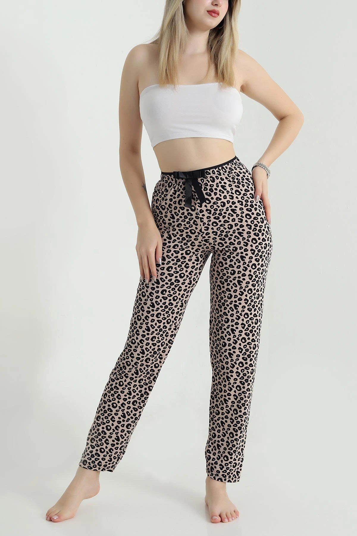Leopar Desenli Beli Lastikli Kadın Pijama Altı 470762