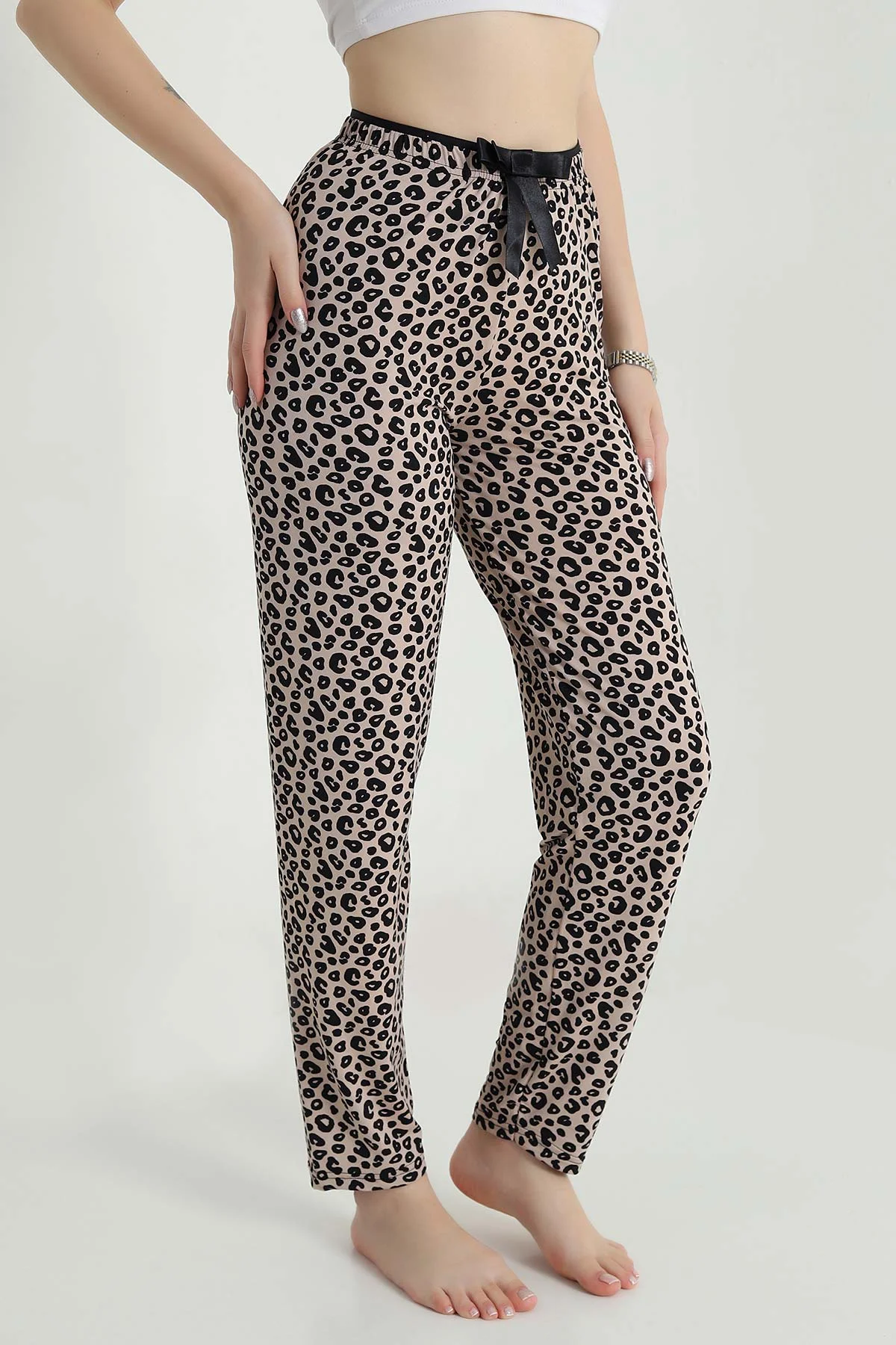 Leopar Desenli Beli Lastikli Kadın Pijama Altı 470762