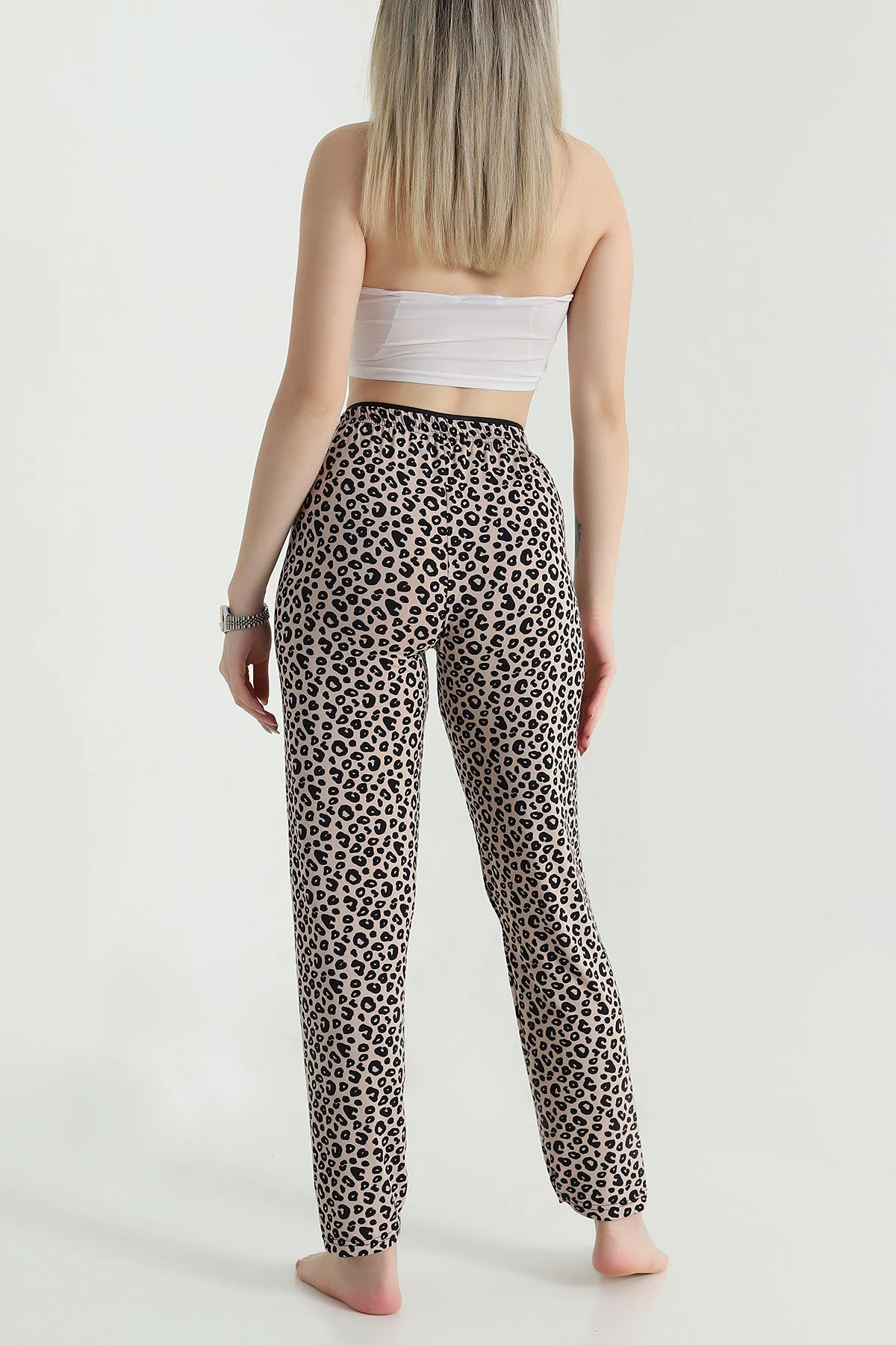Leopar Desenli Beli Lastikli Kadın Pijama Altı 470762