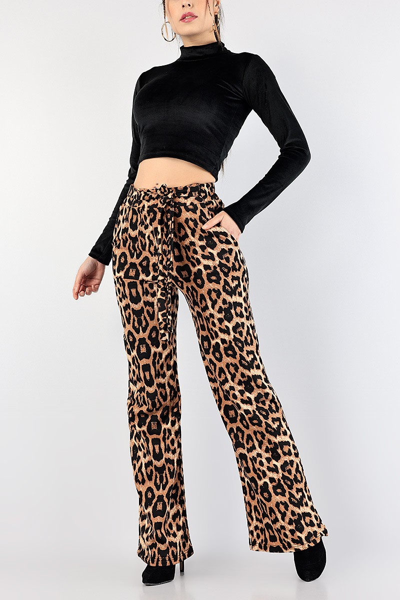 Leopar Desenli Bol Paça Bayan Pantolon 82944