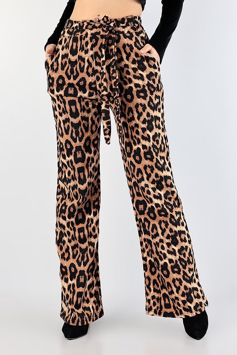Leopar Desenli Bol Paça Bayan Pantolon 82944