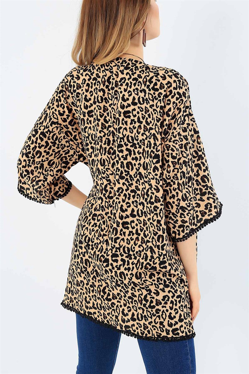 Leopar Desenli Dokuma Kimono 35673