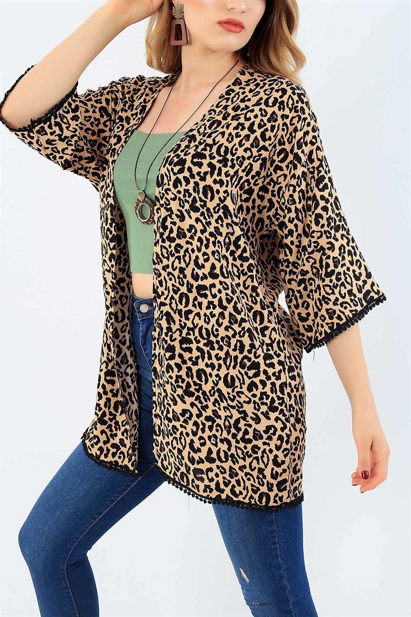 Leopar Desenli Dokuma Kimono 35673