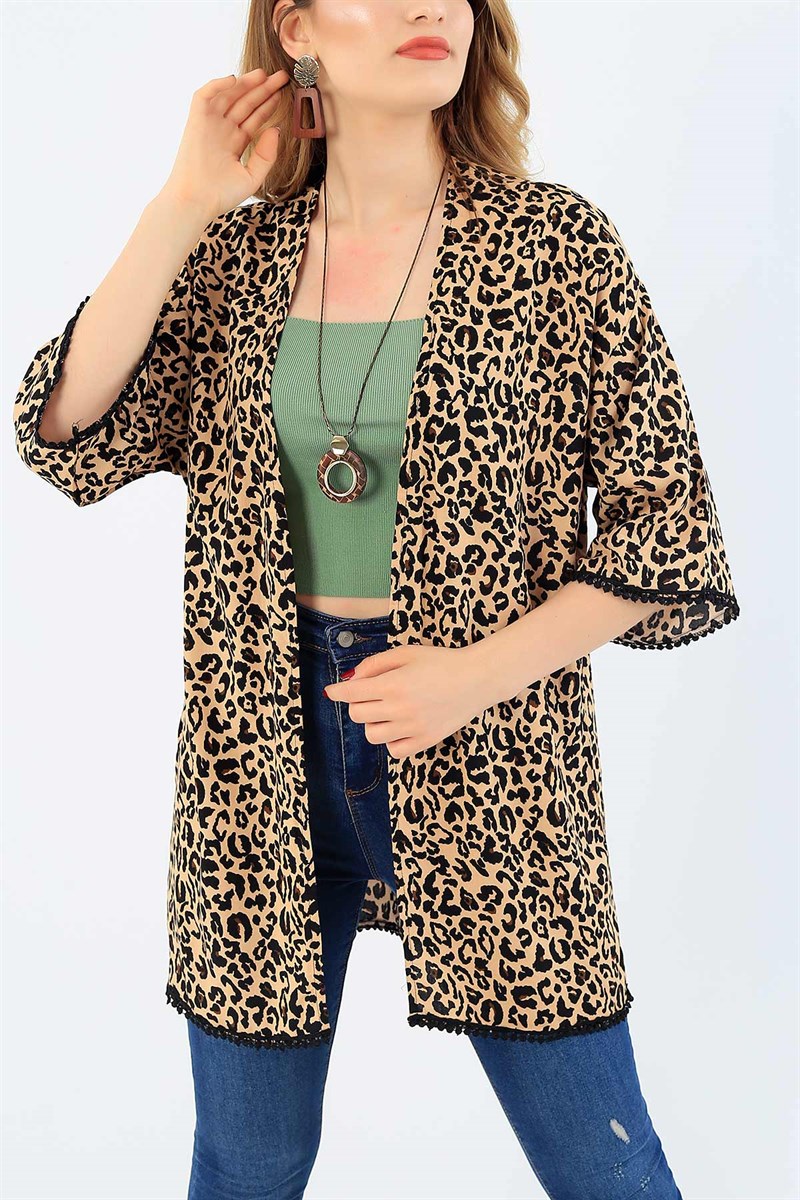 Leopar Desenli Dokuma Kimono 35673